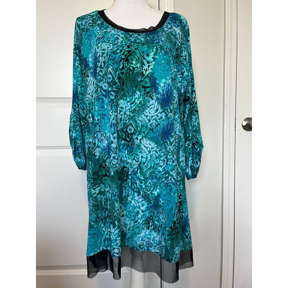 Catherines Womens Tunic Dress Size 1X Sheer Trim Floral Boho Stretch Comfort
